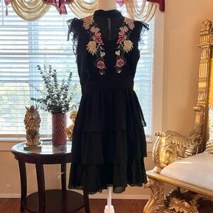 Black Dress with Floral Embroidery